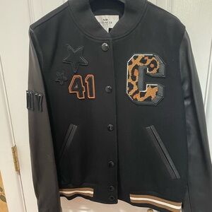 Coach wool Black Varsity Jacket with Leather Sleeves.New without tags